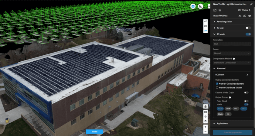 DJI-voorbeeld: gereconstrueerd 3D-model van een gebouw